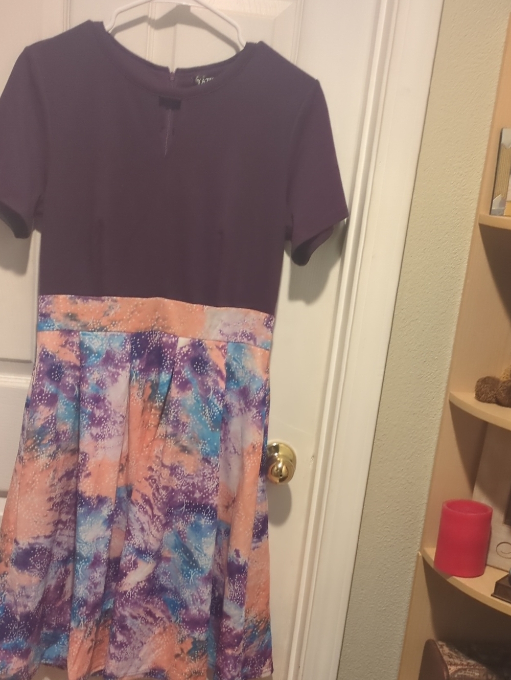 Purple Top with Peach & Multicolor Print Skirt Dress